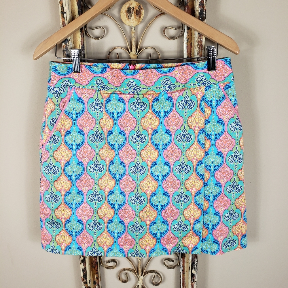 Peter Millar Pink & Blue Print Golf Skort Sz 4